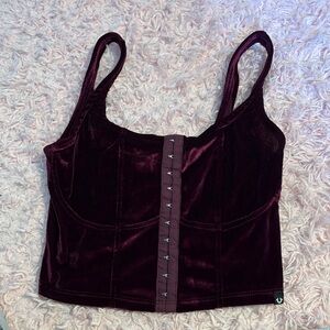 True Religion Velvet Crop Top in Deep Burgundy